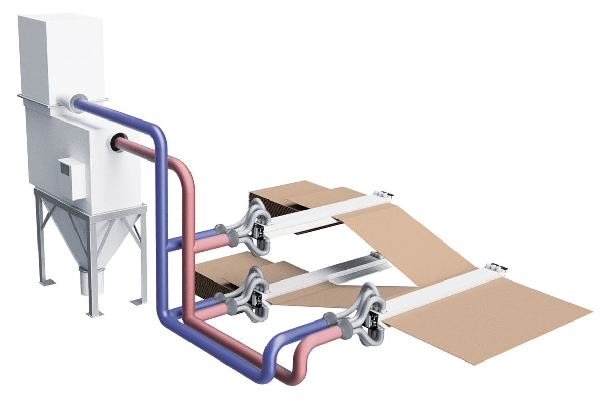 Illustration of the working principle of non.contact web cleaning for corrugated board manufacturing